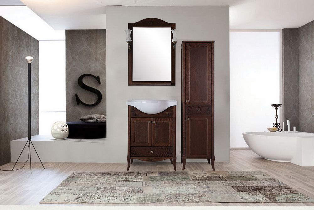 Зеркало белое с полкой Салерно 65 с полкой+светильники