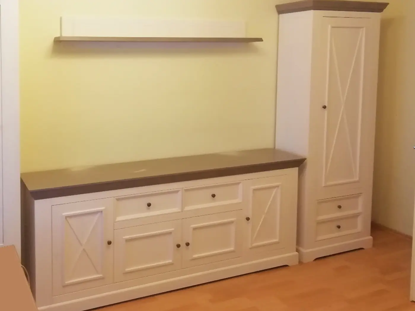 Шкаф деревянный Форест для одежды 1 дверь 2 ящика белый воск/серый