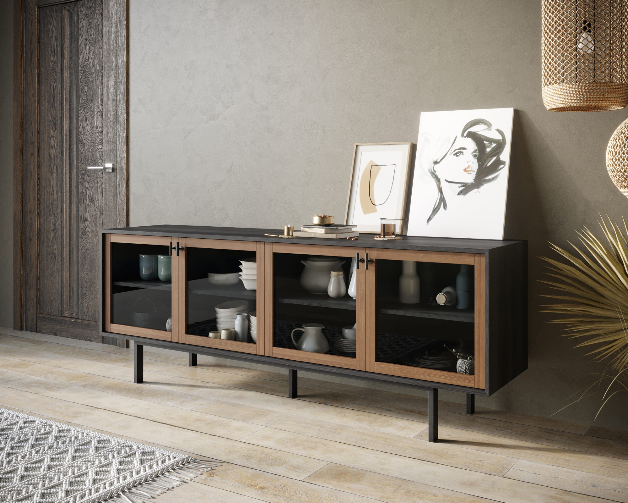 Комод с четырьмя стеклянными дверками "Emerson"