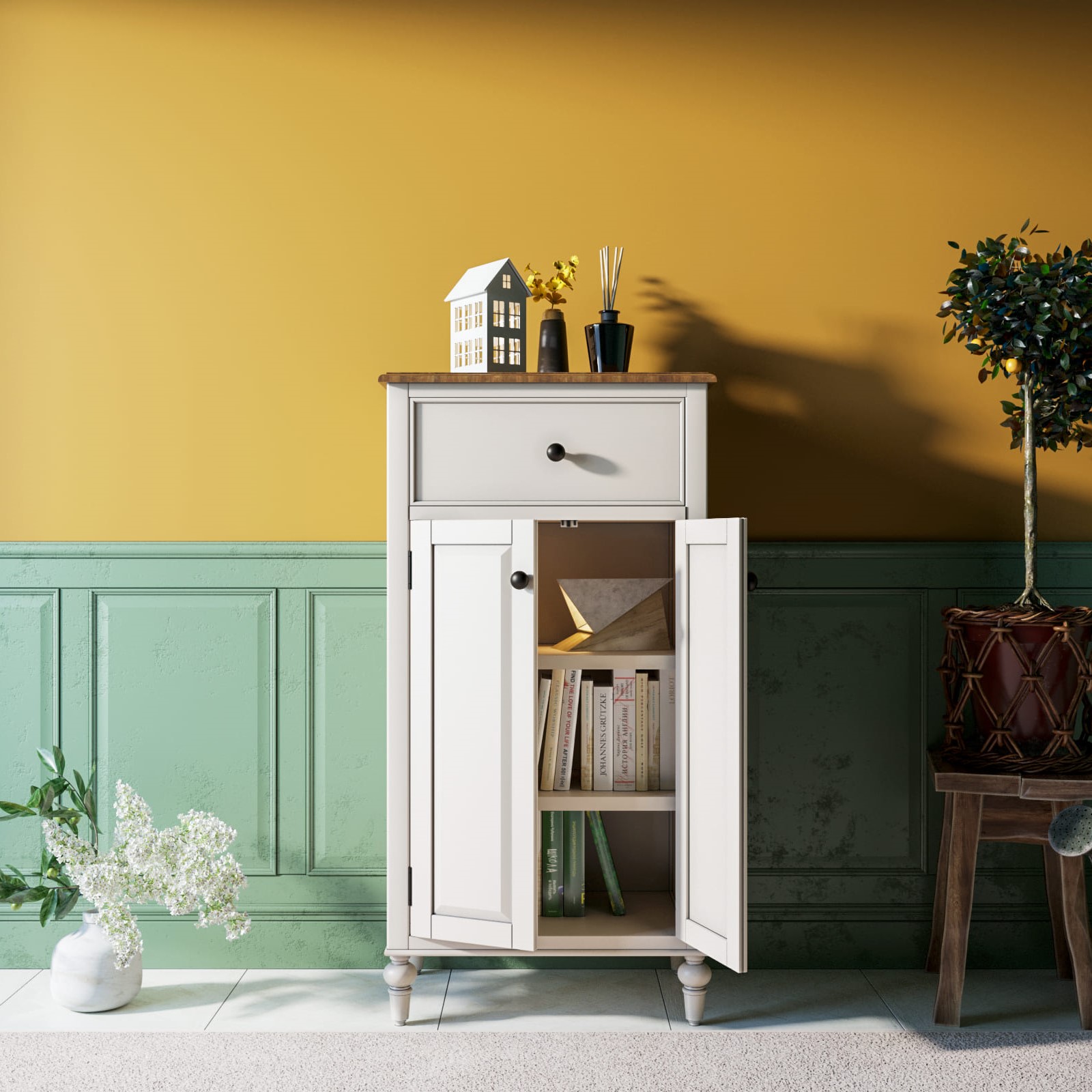 Узкий комод с ящиками "Odri" с дверками