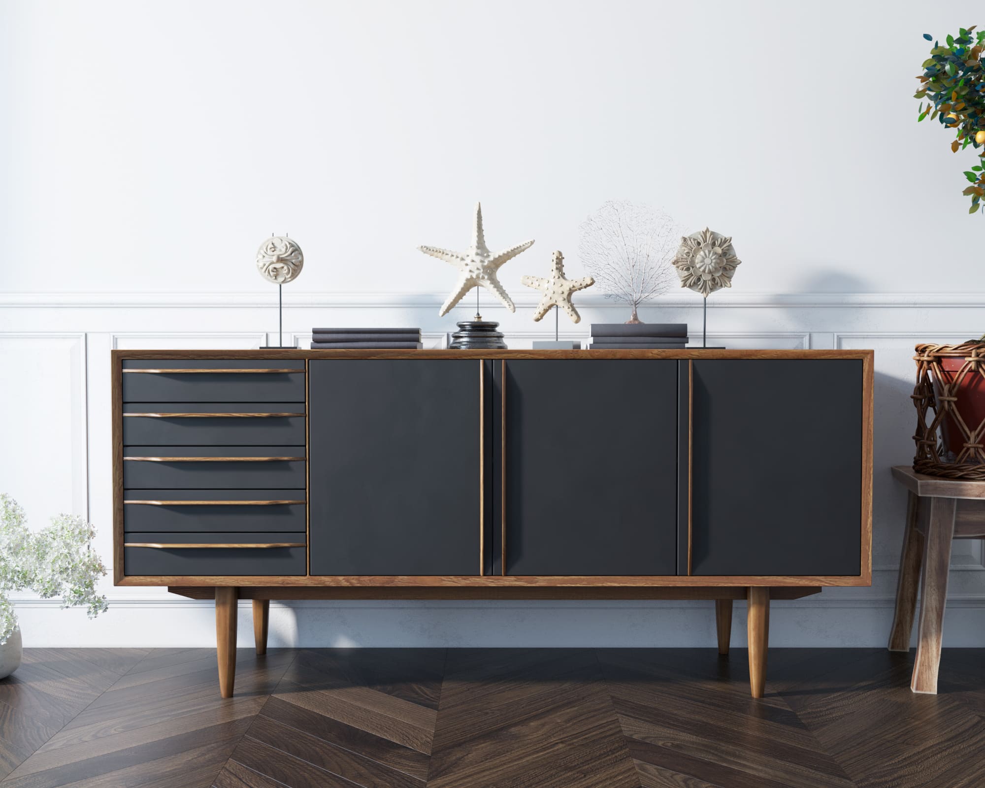 Комод с ящиками "Bruni Black" три дверки