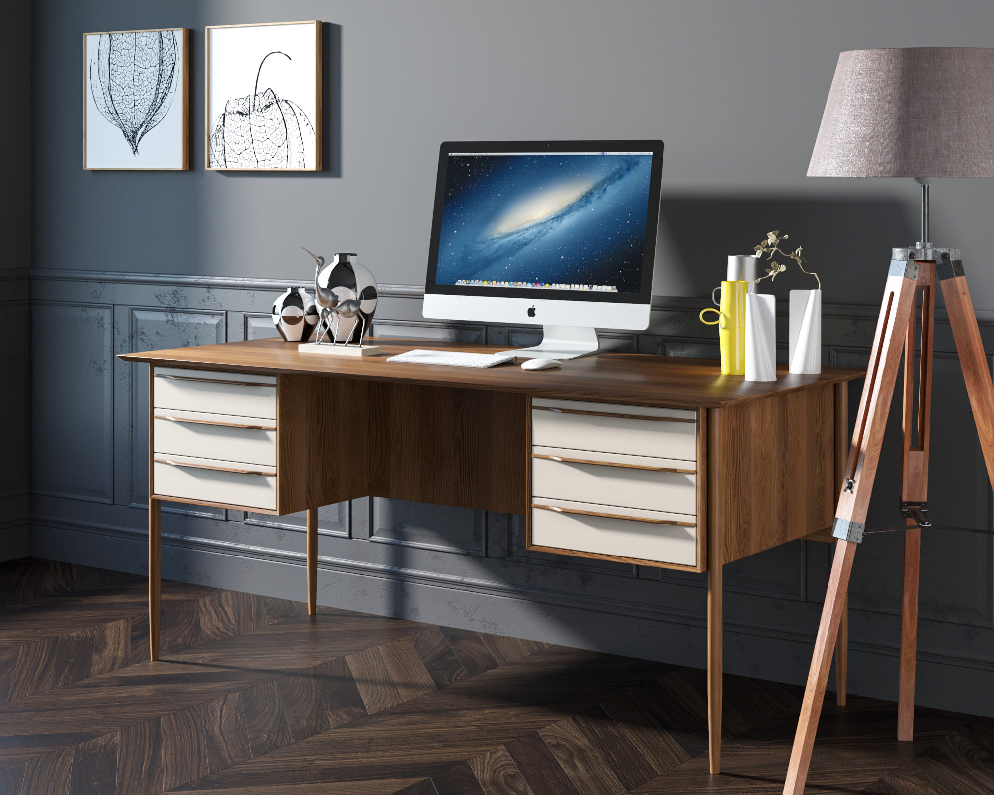 Рабочий письменный стол "Bruni white" с 6 ящиками