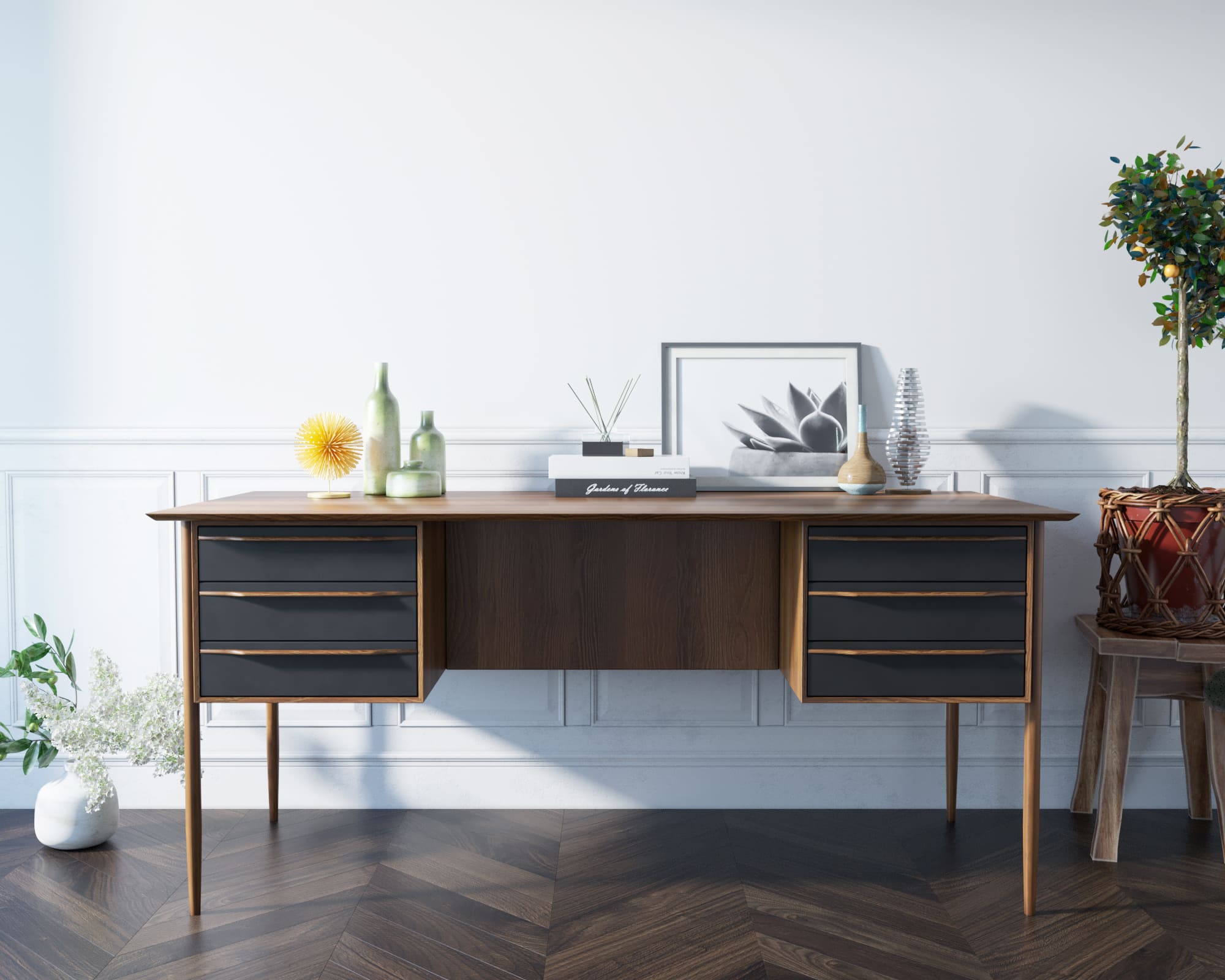 Рабочий письменный стол с ящиками «Bruni Black» с ящиками