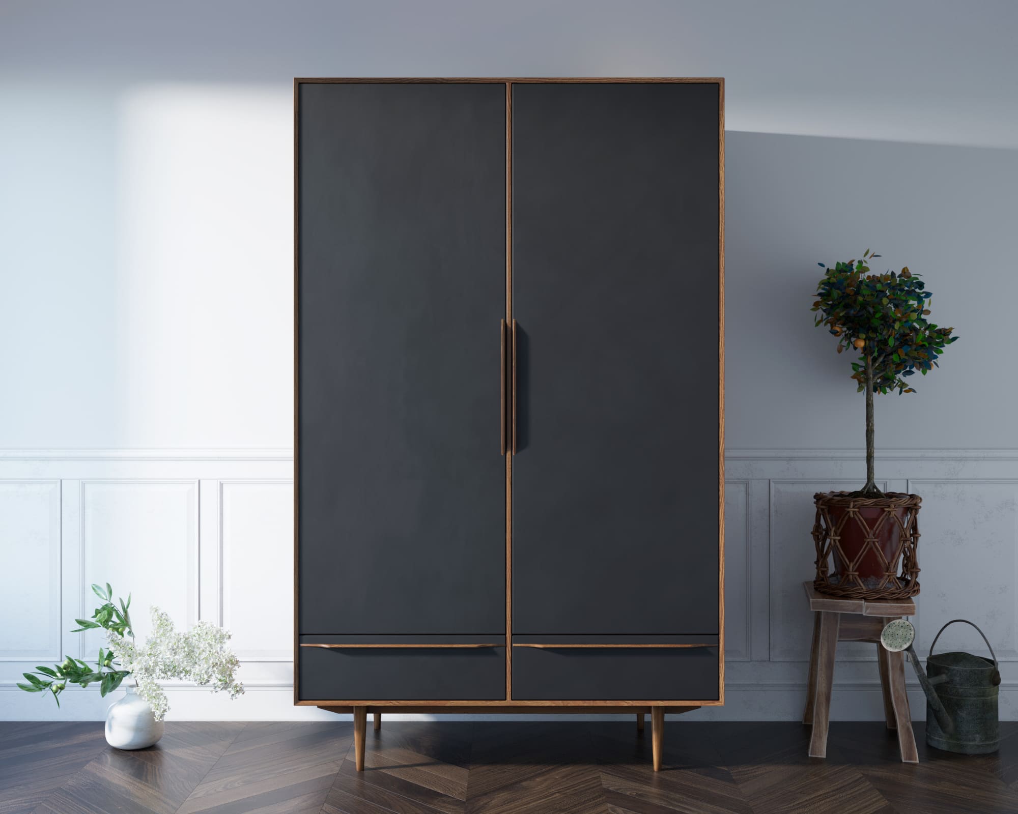 Шкаф двустворчатый  "Bruni Black" с двумя ящиками