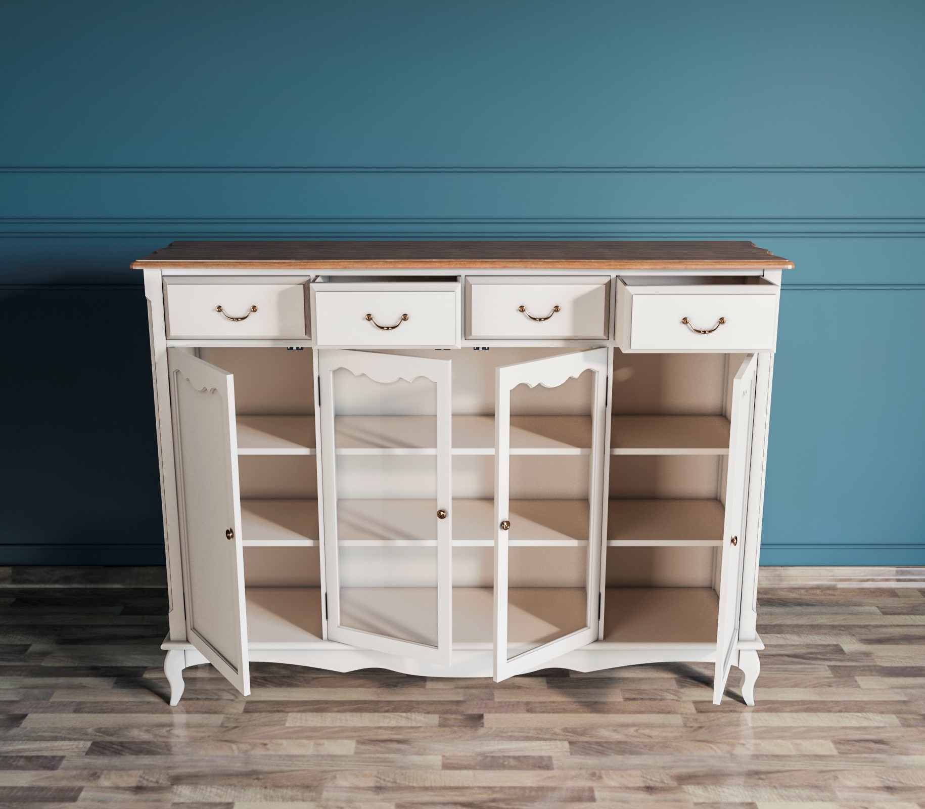 Комод-витрина с 4 ящиками массив берёзы Leontina