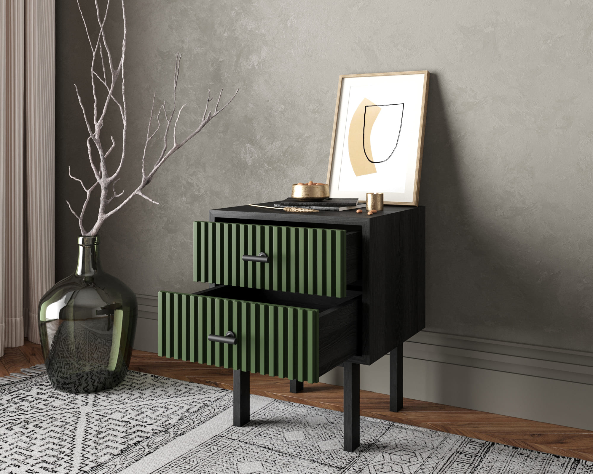 Тумбочка с двумя ящиками "Emerson" арт EM16/green/L