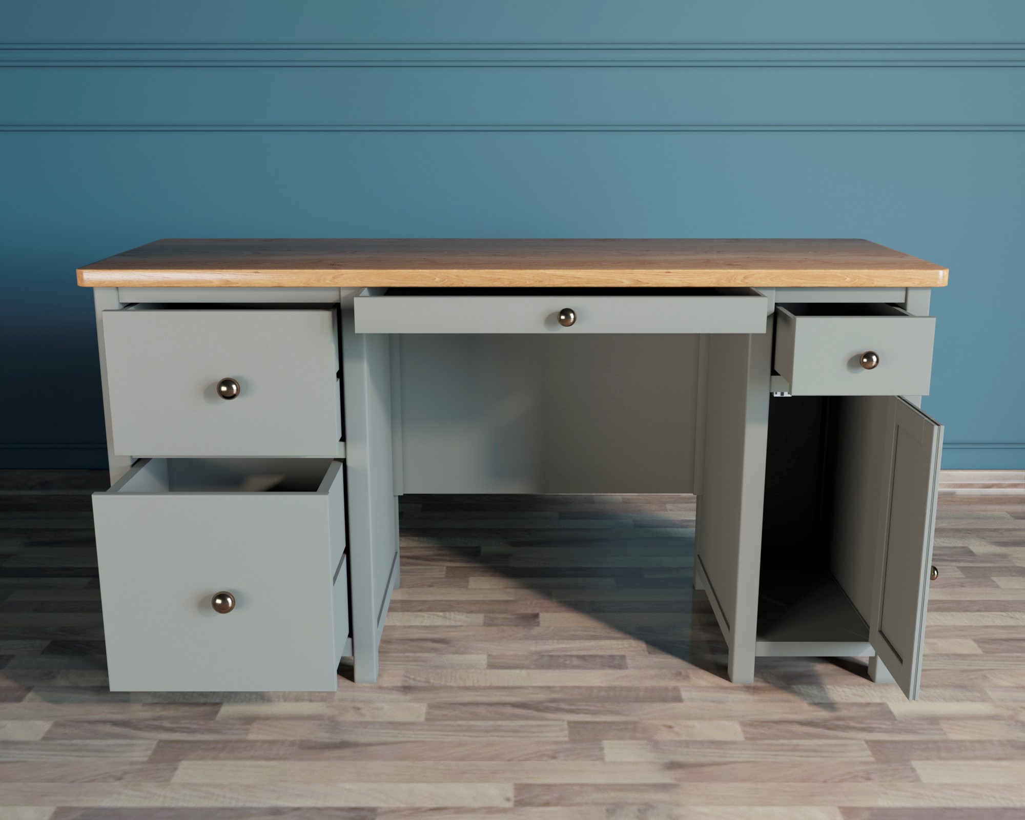 Большой рабочий стол "Jules Verne" с узкой тумбой серый