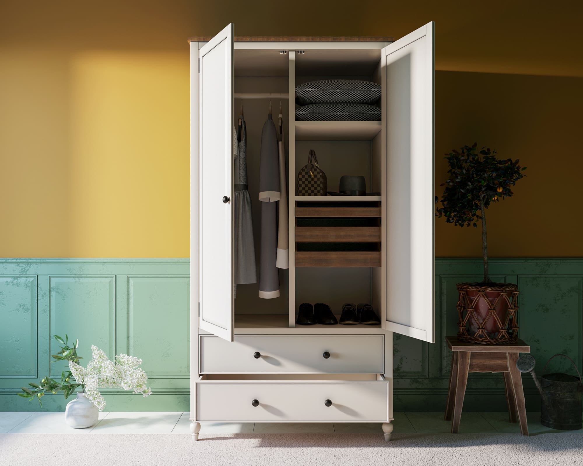 Шкаф для одежды двухстворчатый с ящиками «Odri»