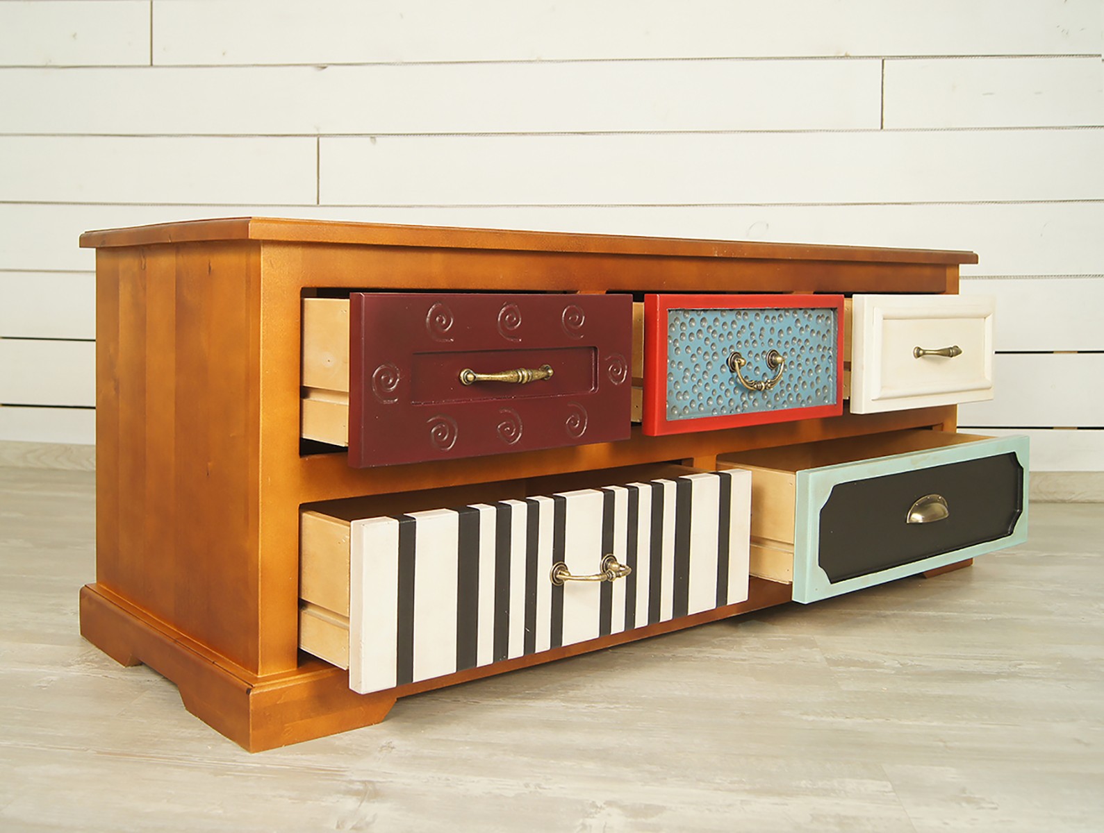 Комод с 5 ящиками из березы «Gouache Birch» горизонтальный арт M10526ETG/1