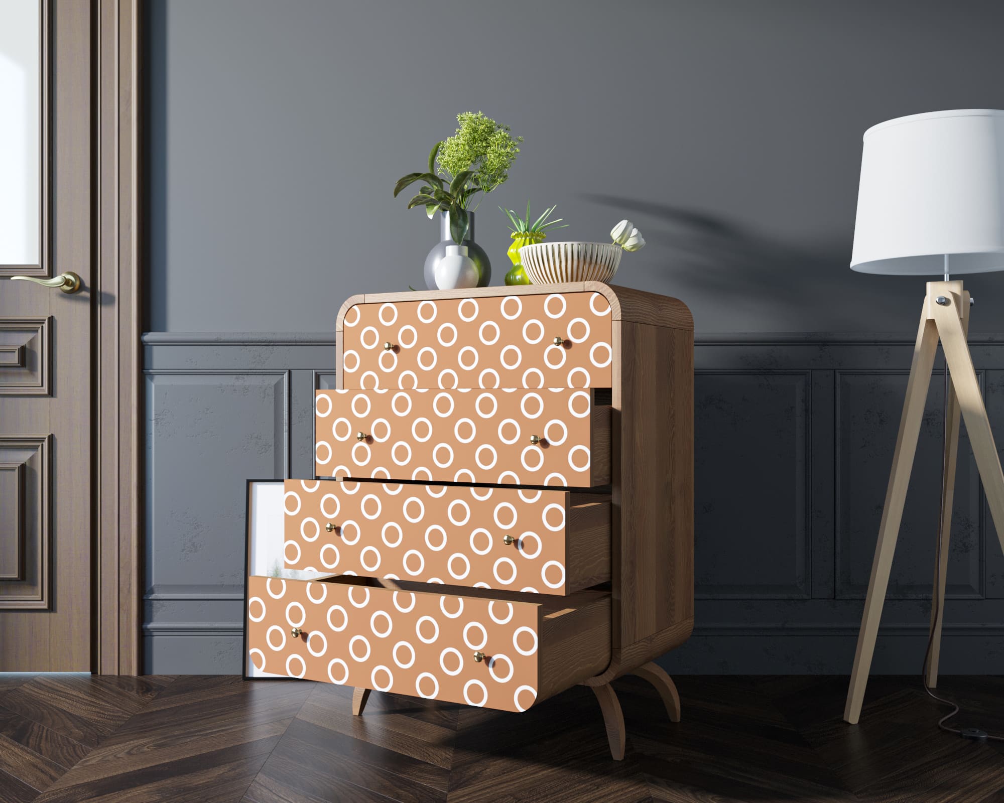 Высокий комод "Ellipse Print" с четырьмя ящиками принт 3