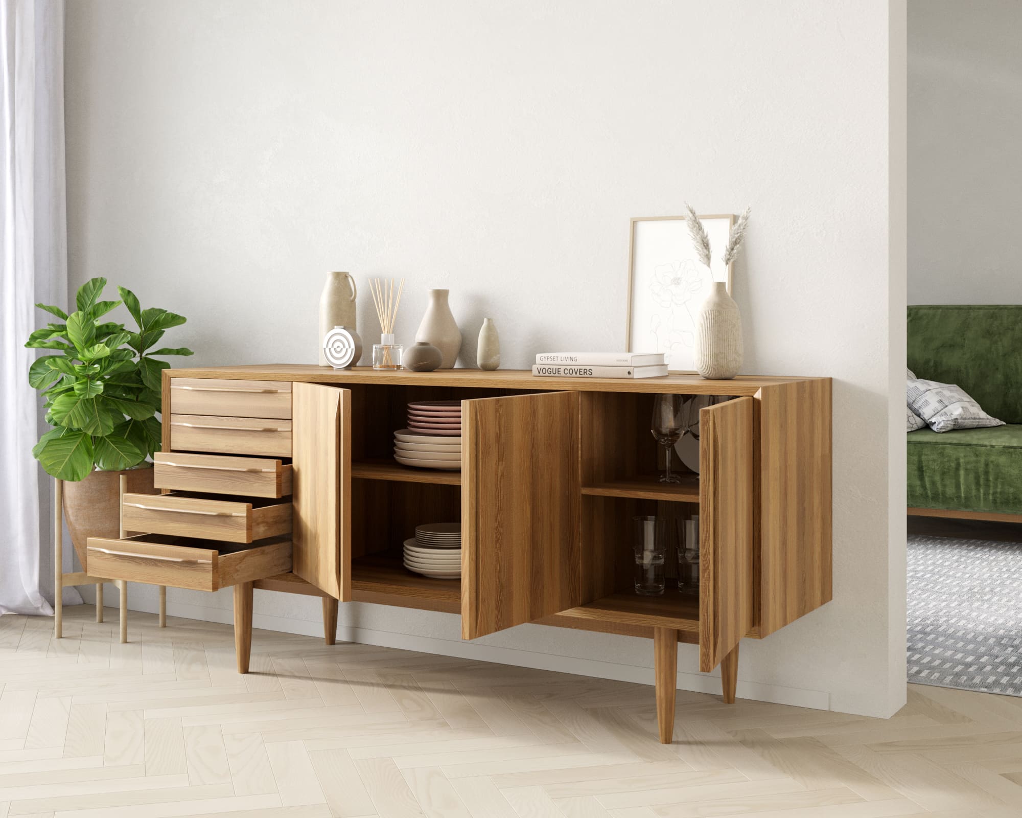 Комод с ящиками дерево "Bruni" три дверки