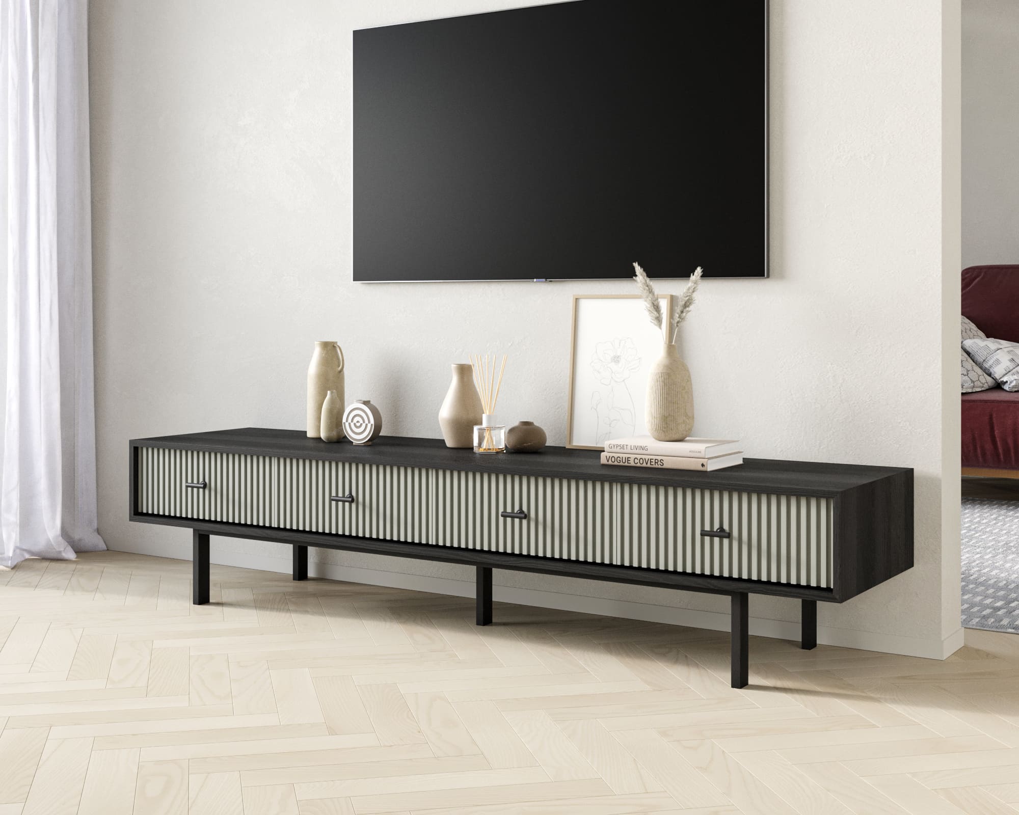 Комод с четырьмя ящиками под TV "Emerson" арт EM06/gray/L