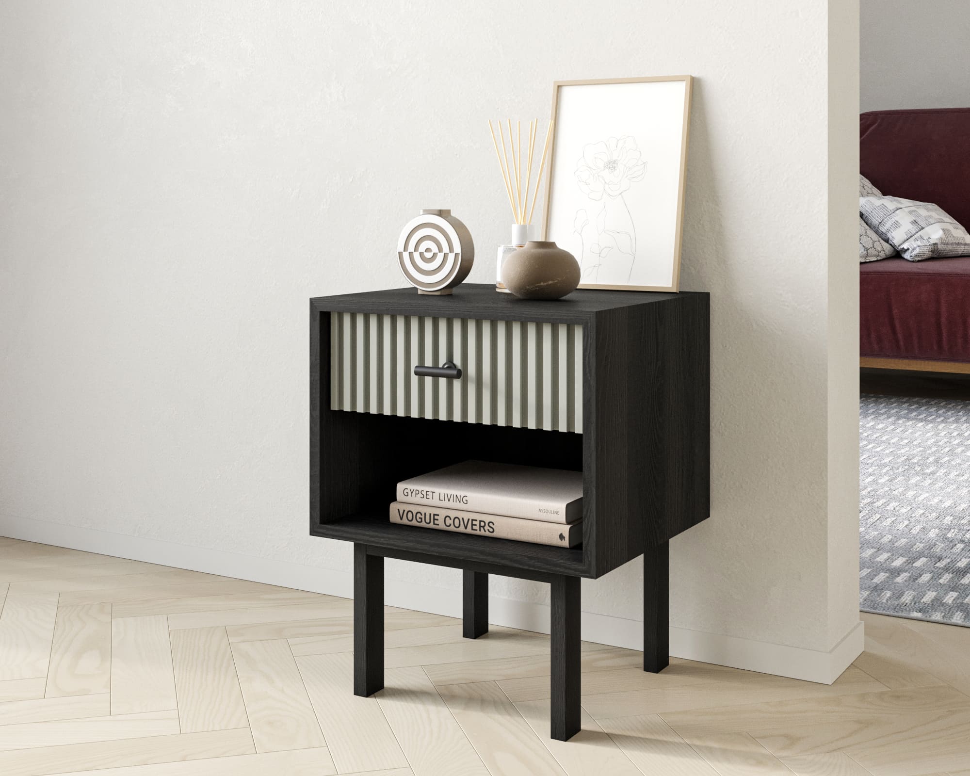 Тумбочка с верхним ящиком "Emerson" арт EM11/gray/L