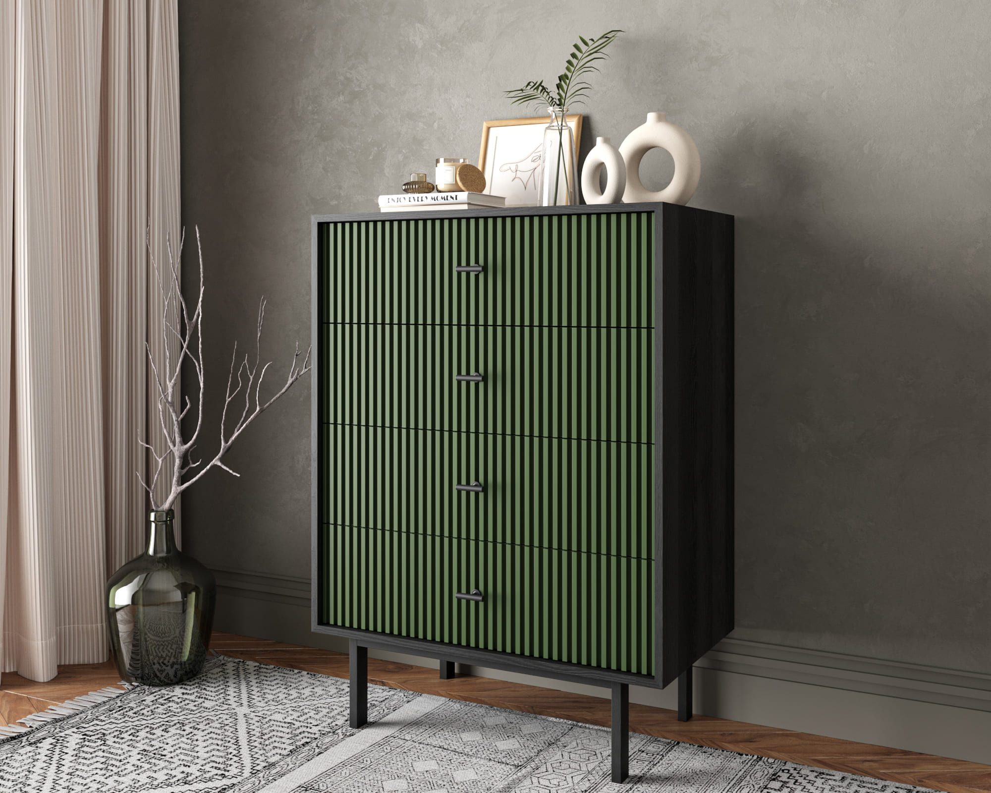 Комод вертикальный с четырьмя ящиками "Emerson" арт EM18/green/L