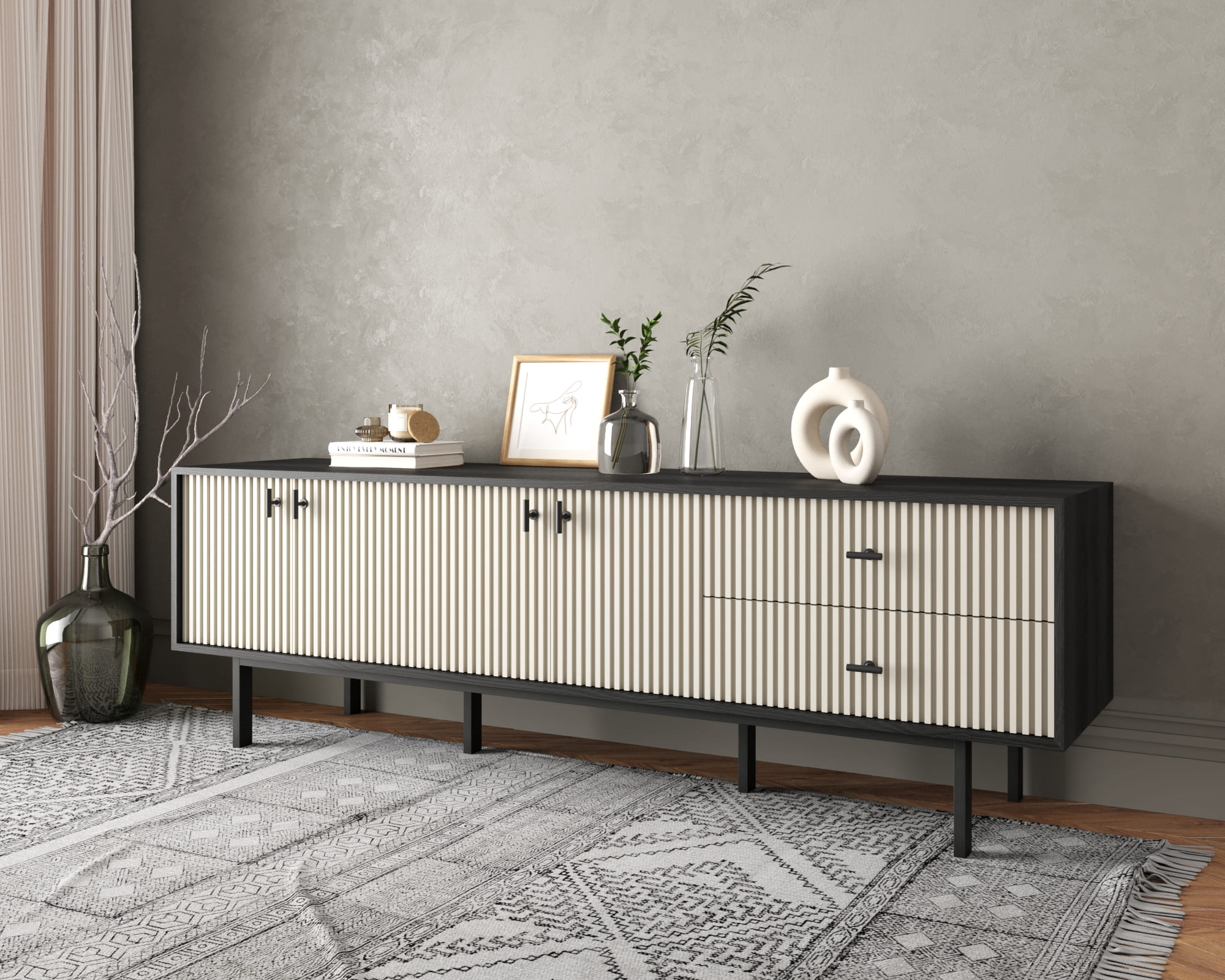 Комод с четырьмя дверками и двумя ящиками "Emerson" арт EM04/milky/L