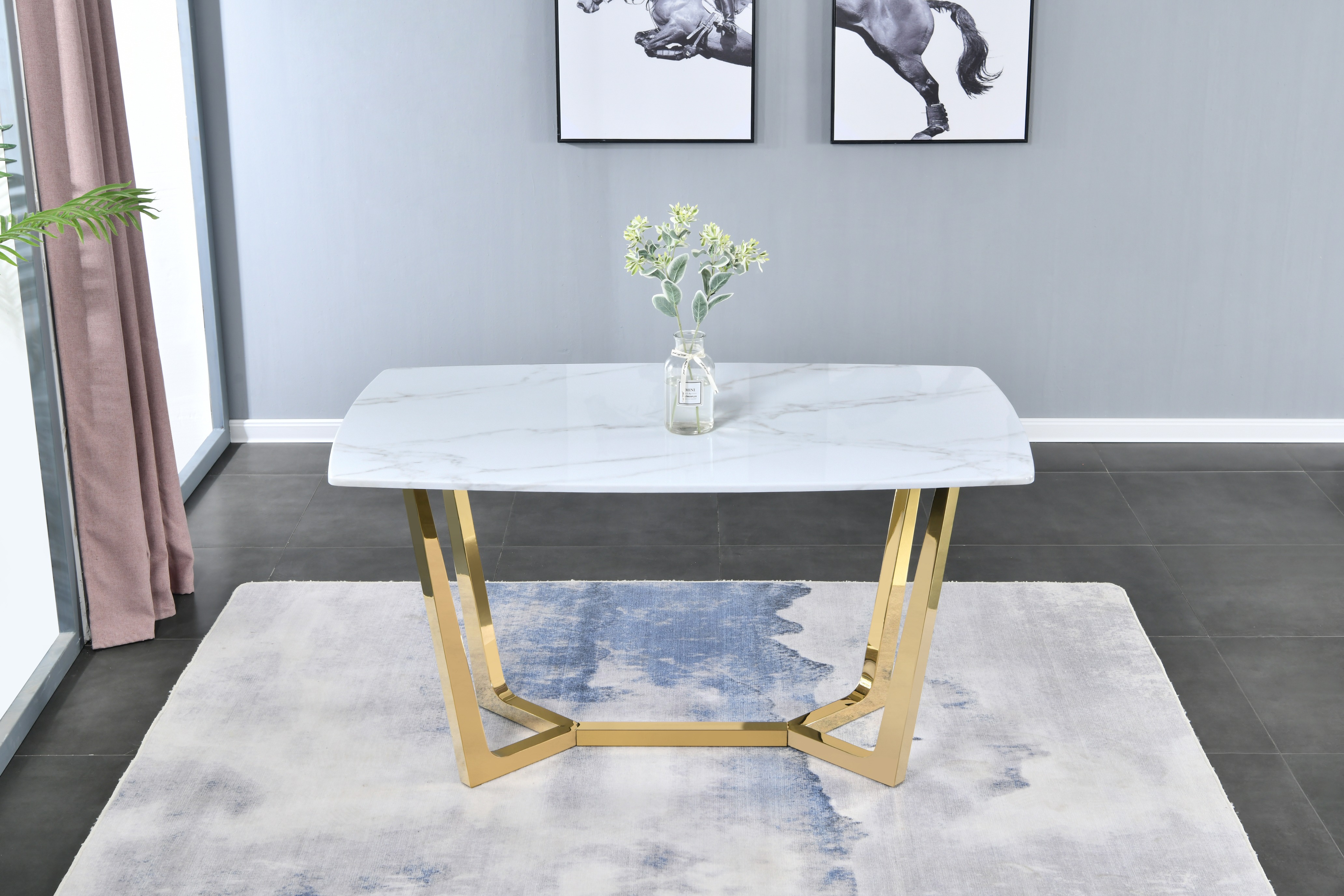 Стол обеденный Ланс DT-2852, 140х80х75 см, белый мрамор Статуарио/глянцевое золото