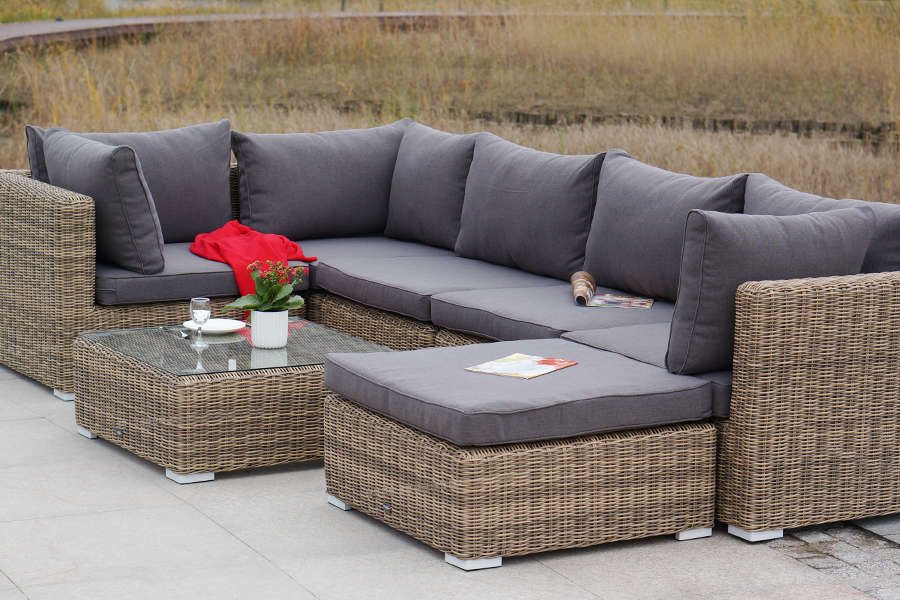 "Лунджи" трансформирующийся диван из искусственного ротанга, цвет соломенный