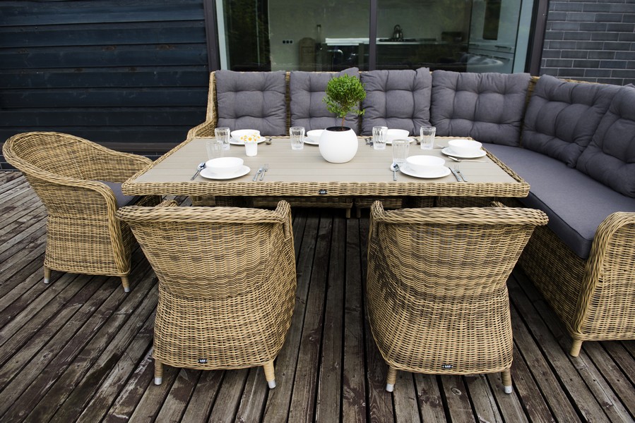 "Бергамо" обеденная группа угловая из искусственного ротанга, цвет соломенный